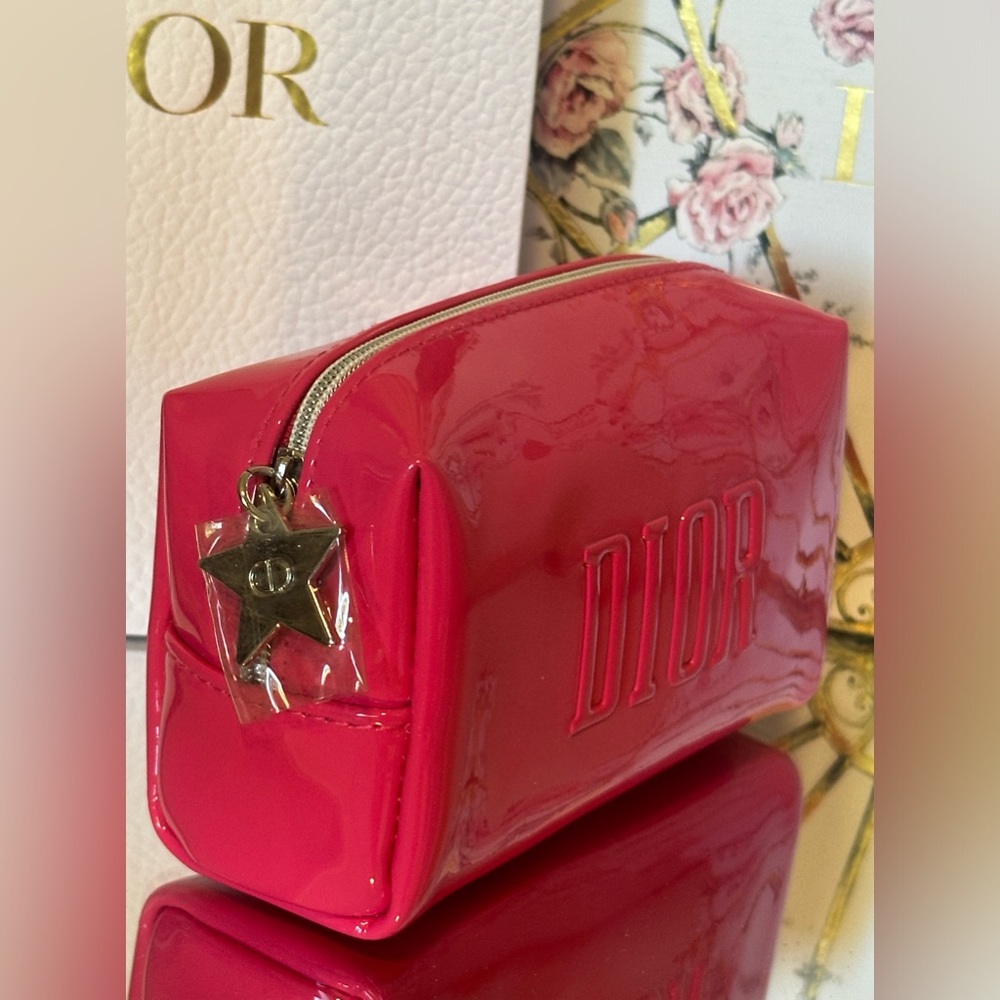 Dior make up cosmetic bag beauty item limited edition pouch pink patent … - Picture 5 of 12